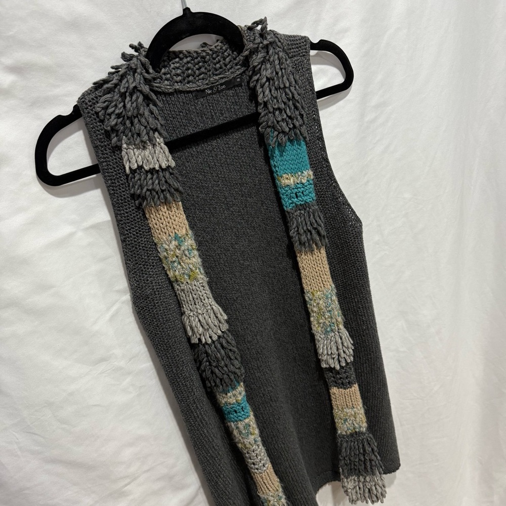 Nic + Zoe Knit Sweater Vest Cardigan Fringe Hem Women’s Small Festival Layering - Picture 3 of 15